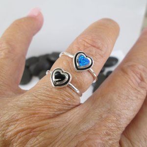 Dainty Heart Rings>Choice of Black Onyx or Blue Opal>925 Sterling Silver ring